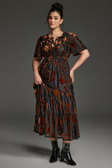 Curveins Plus Size Velvet V-Neck Ruched  Dress
