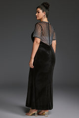 Curveins Plus Size Round Neck Sequin Mermaid Maxi Dress