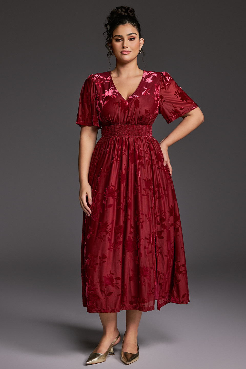Curveins Plus Size Velvet Plain Maxi Dress