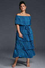 Curveins Plus Size Off-Shoulder Pleated Tiered Maxi Dress