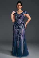 Curveins Plus Size Sequin V-Neck Bodycon Maxi Dress
