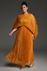 Curveins Plus Size All-Over Pleated Long Maxi Dress Flowy Feminine Chic Evening Style