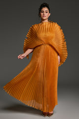 Curveins Plus Size All-Over Pleated Long Maxi Dress Flowy Feminine Chic Evening Style