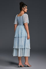 Curveins Plus Size V-Neck Ruffle Hem Tiered Maxi Dress