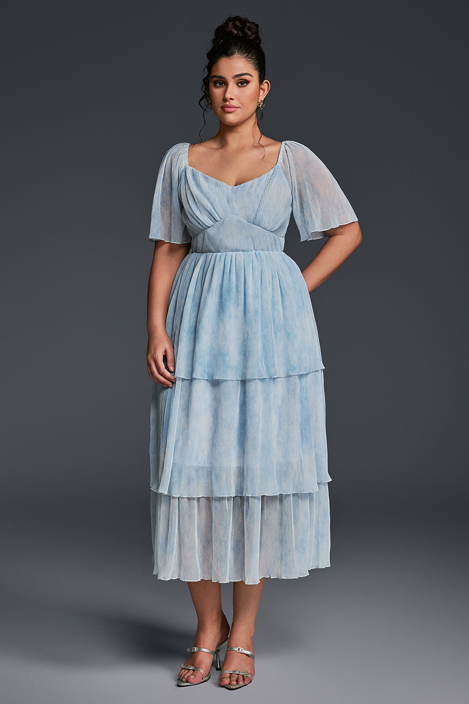 Curveins Plus Size V-Neck Ruffle Hem Tiered Maxi Dress