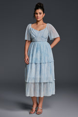 Curveins Plus Size V-Neck Ruffle Hem Tiered Maxi Dress
