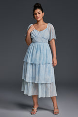 Curveins Plus Size V-Neck Ruffle Hem Tiered Maxi Dress
