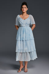 Curveins Plus Size V-Neck Ruffle Hem Tiered Maxi Dress