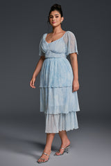 Curveins Plus Size V-Neck Ruffle Hem Tiered Maxi Dress