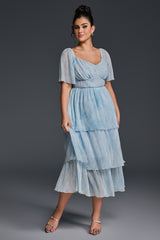 Curveins Plus Size V-Neck Ruffle Hem Tiered Maxi Dress