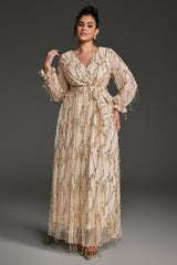 Curveins Plus Size V-Neck Sequin Tassel High-Waist Maxi Dress