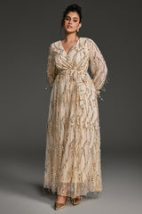 Curveins Plus Size V-Neck Sequin Tassel High-Waist Maxi Dress