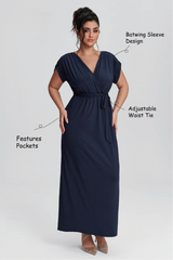 Curveins Plus Size Elastic Waist Shirred Black Maxi Dress
