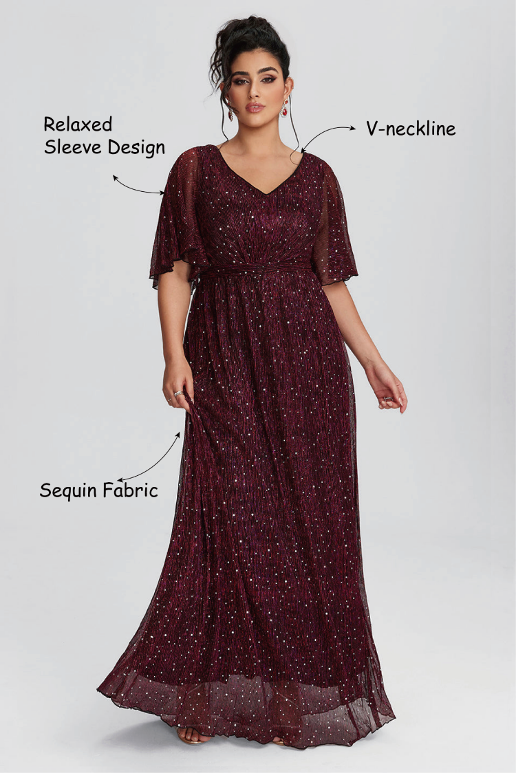 Plus Size Ruffle Sleeve Mesh Maxi Dress