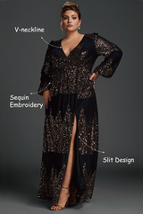 Curveins Plus Size V-Neck Sequin Split Hem Maxi Dress