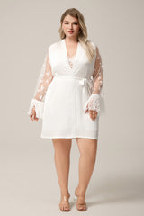Curveins Plus Size Transparent Sleeve Lace Top with Tassel Cuffs, Stylish Short Pajama Set