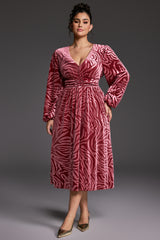 Curveins Plus Size V-Neck Long Sleeves Floral Maxi Dress