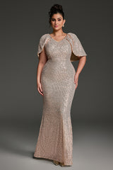 Curveins Plus Size V-Neck Sequin Short Sleeve Bodycon Maxi Dress