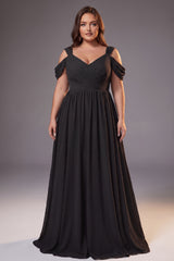 Curveins Plus Size Sleeveless V Neck Ruched Waist Flowing Elegant Maxi Dress