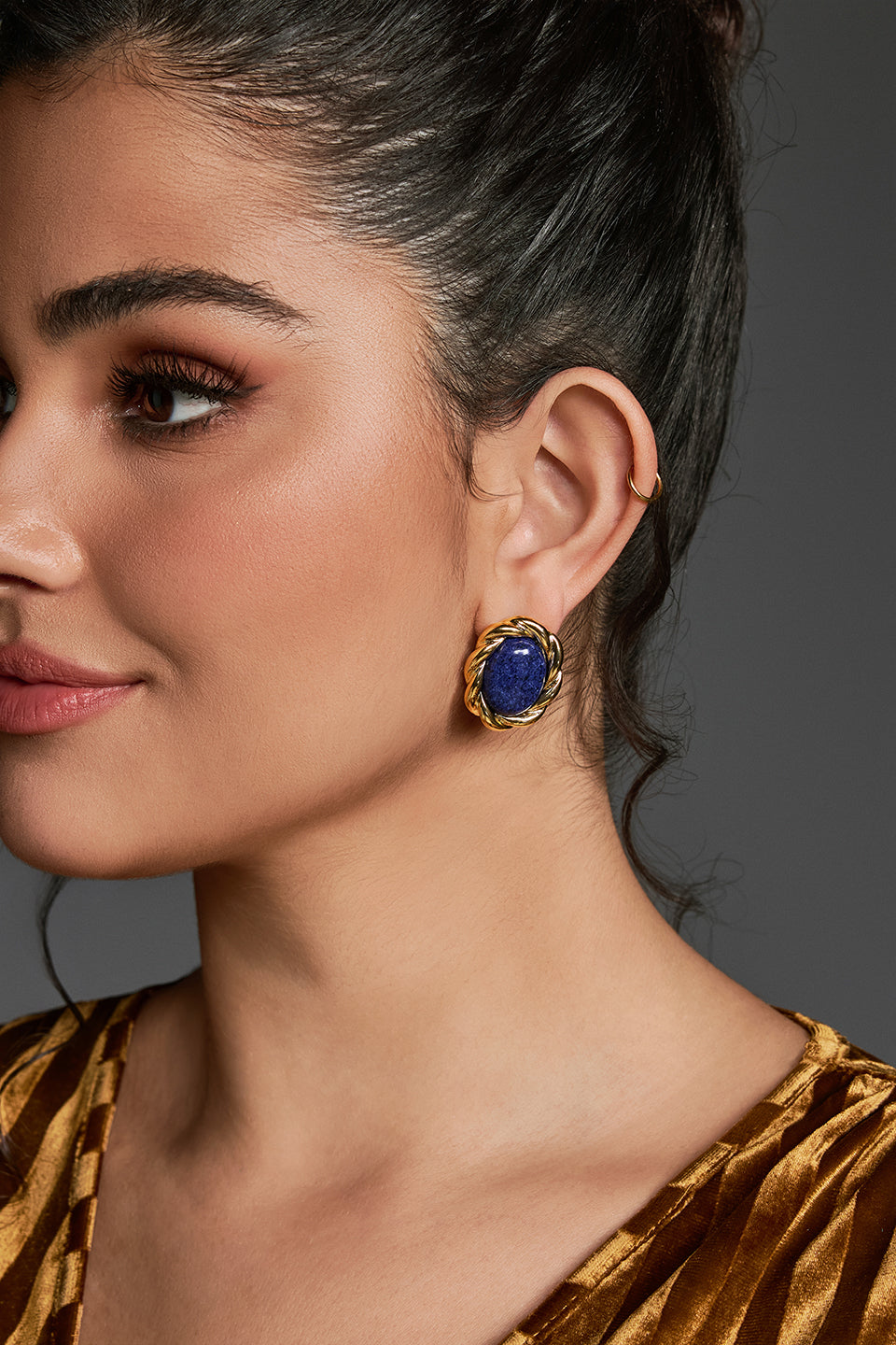 Curveins Modern French Lapis Gem Teardrop Earrings