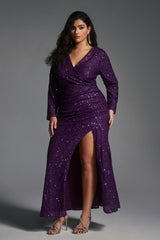 Curveins Plus Size Sequin Slit Sexy Maxi Dress