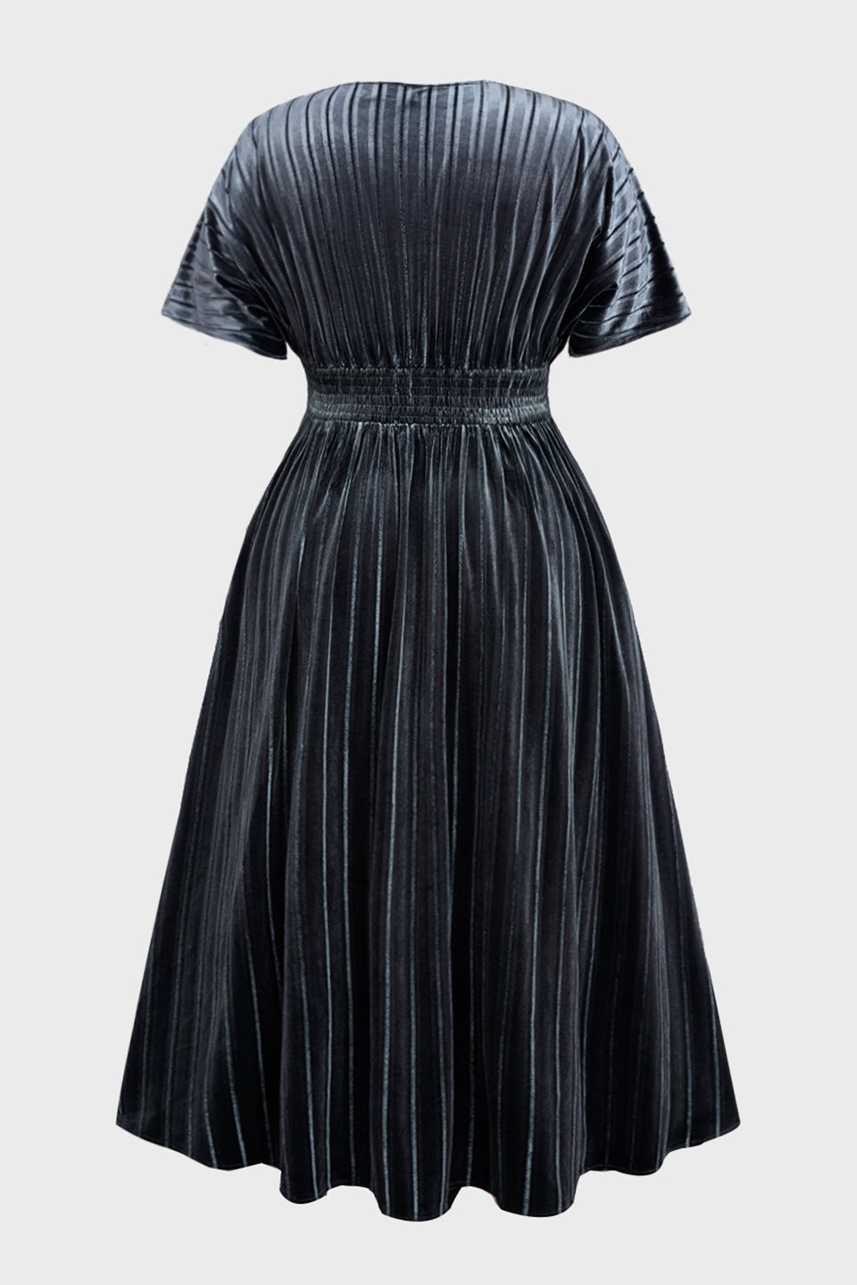 Curveins Plus Size V-Neck Batwing Sleeve Pleated A-Line Velvet Maxi Dress