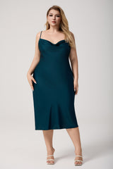 Curveins Plus Size Satin Cowl Neck Spaghetti Strap Loose Fit Sleep Dress