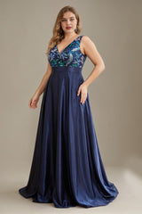 Curveins Plus Size V Neck Sequin Sleeveless Ruched Elegant Evening Maxi Dress