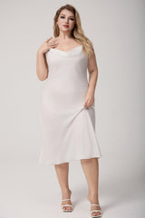 Curveins Plus Size Satin Cowl Neck Spaghetti Strap Loose Fit Sleep Dress