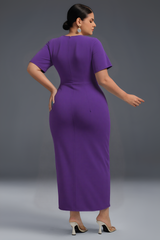 Curveins Elegant Plus Size V-Neck Side Slit Bodycon Maxi Dress