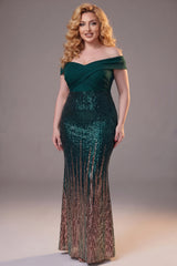 Curveins Plus Size Off Shoulder Sequin Patchwork Bodycon Elegant Maxi Dress