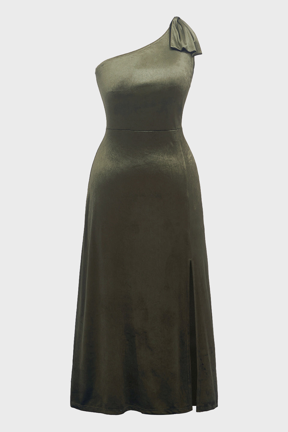 Curveins Plus Size One-Shoulder Slit Velvet Maxi Dress