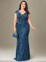 Curveins Plus Size One-Shoulder Side Slit and Waist Cinch Maxi Dress
