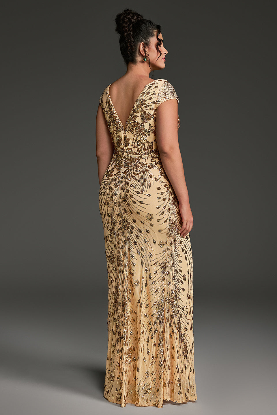 Curveins Plus Size One-Shoulder Side Slit and Waist Cinch Maxi Dress