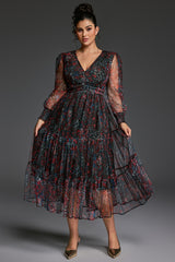 Curveins Plus Size V-Neck Floral Asymmetrical Hem Maxi Dress