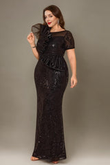 Curveins Plus Size Short Sleeve Bodycon Sequin Floral Pattern Maxi Dress