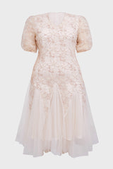 Curveins Plus Size V-Neck Embroidered Tiered Ruffle Maxi Dress