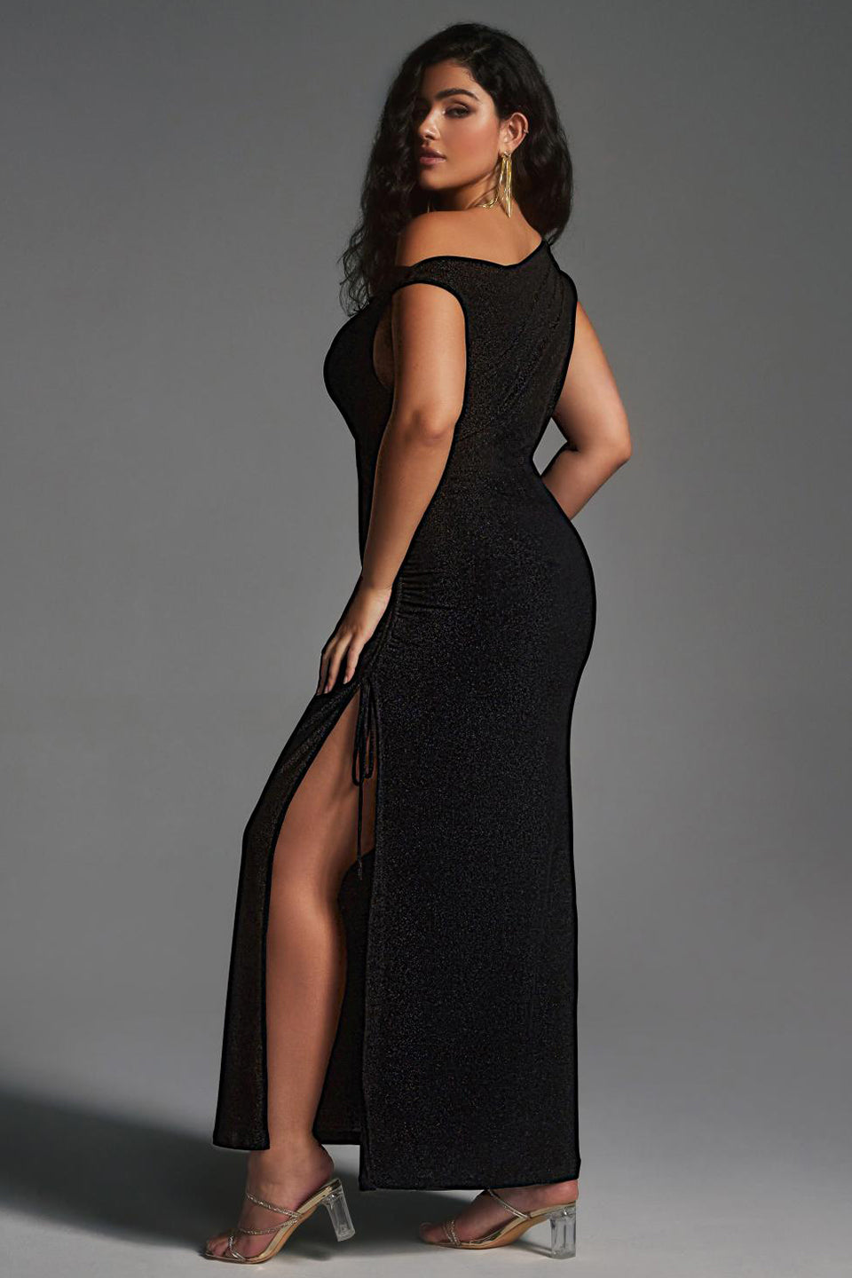 Curveins Plus Size One Shoulder Sexy Split Bodycon Maxi Dress