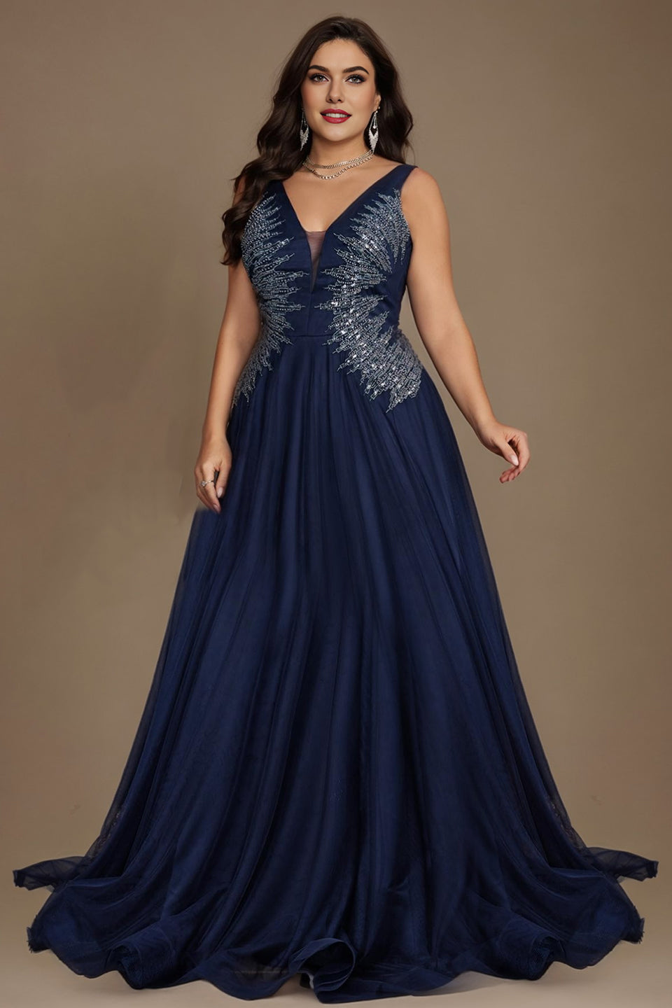 Curveins Plus Size V-Neck Sleeveless Waist-Defined Maxi Dress