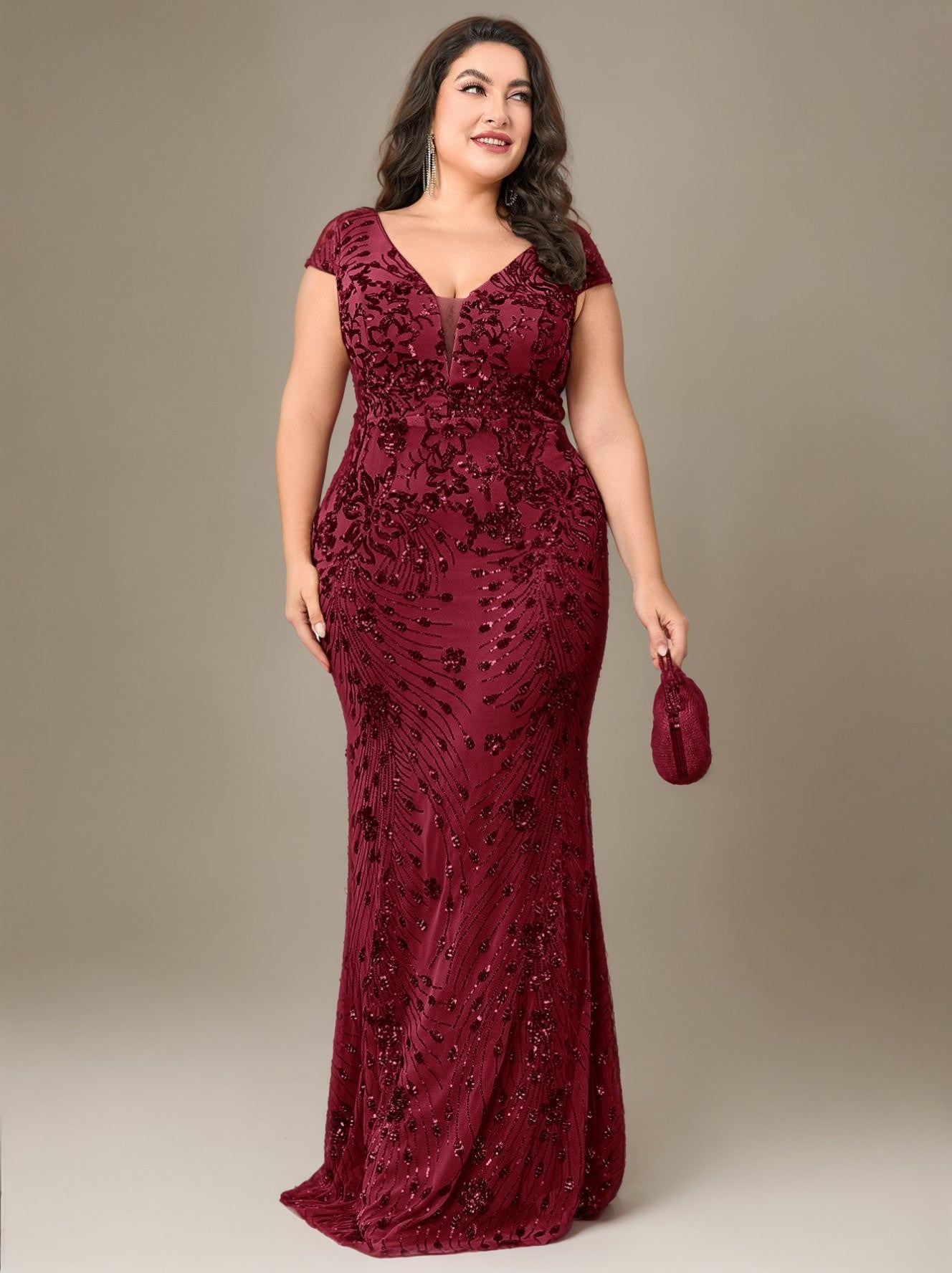 Curveins Plus Size One-Shoulder Side Slit and Waist Cinch Maxi Dress