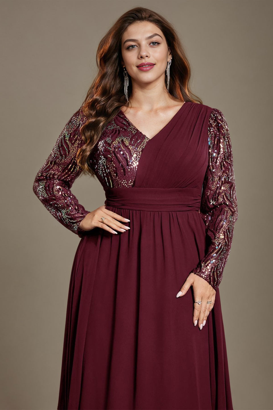 Curveins Plus Size V-Neck Sequin Bodycon Maxi Dress