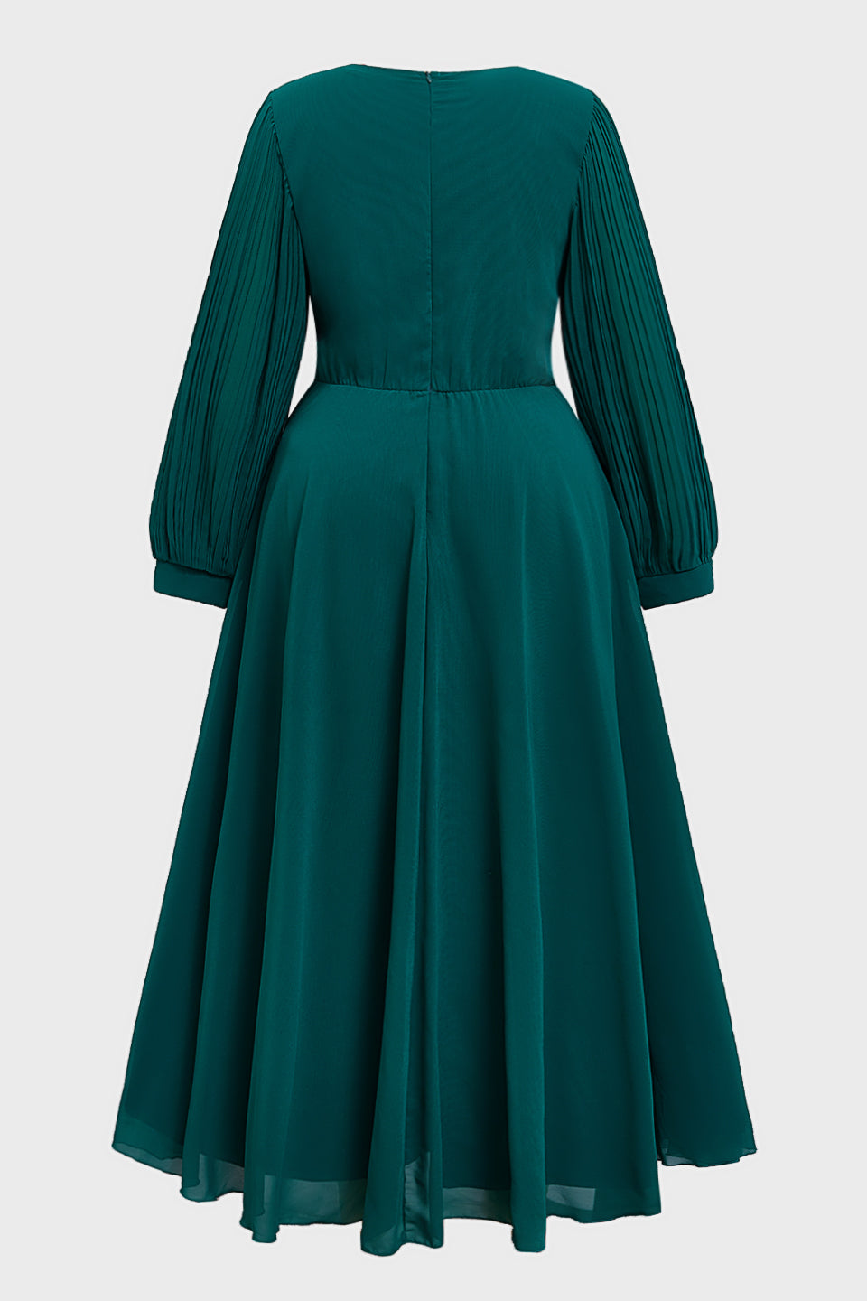 Curveins Plus Size Crew Neck Long Sleeve Pleated Midi Dress