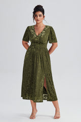 Curveins Plus Size Velvet Plain Maxi Dress