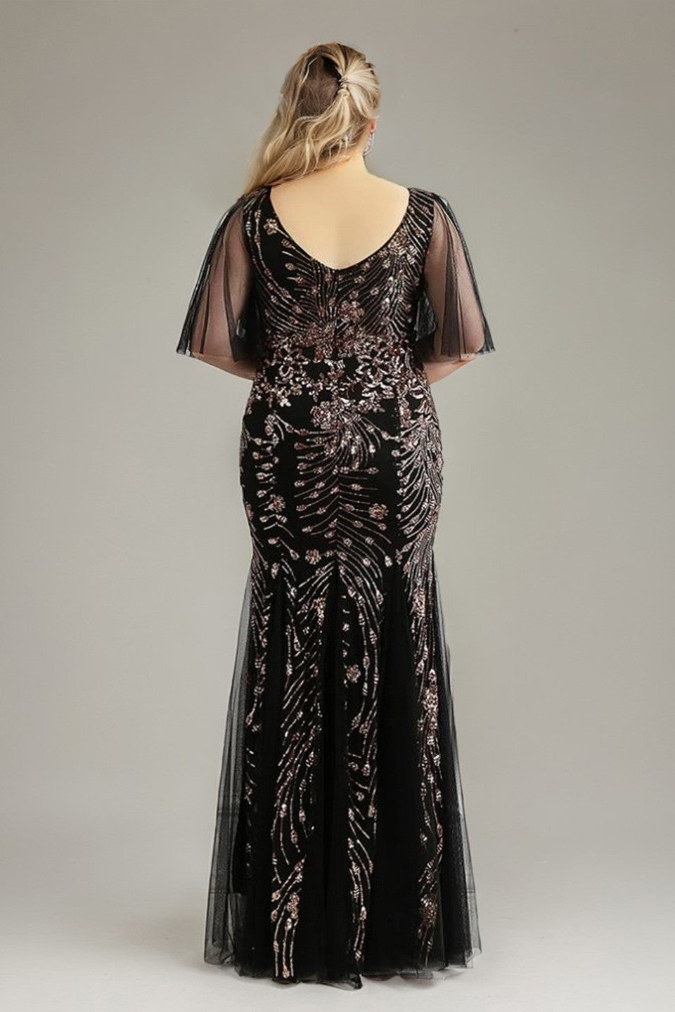 Curveins Plus Size V-Neck Batwing Sleeve Sequin Bodycon Maxi Dress