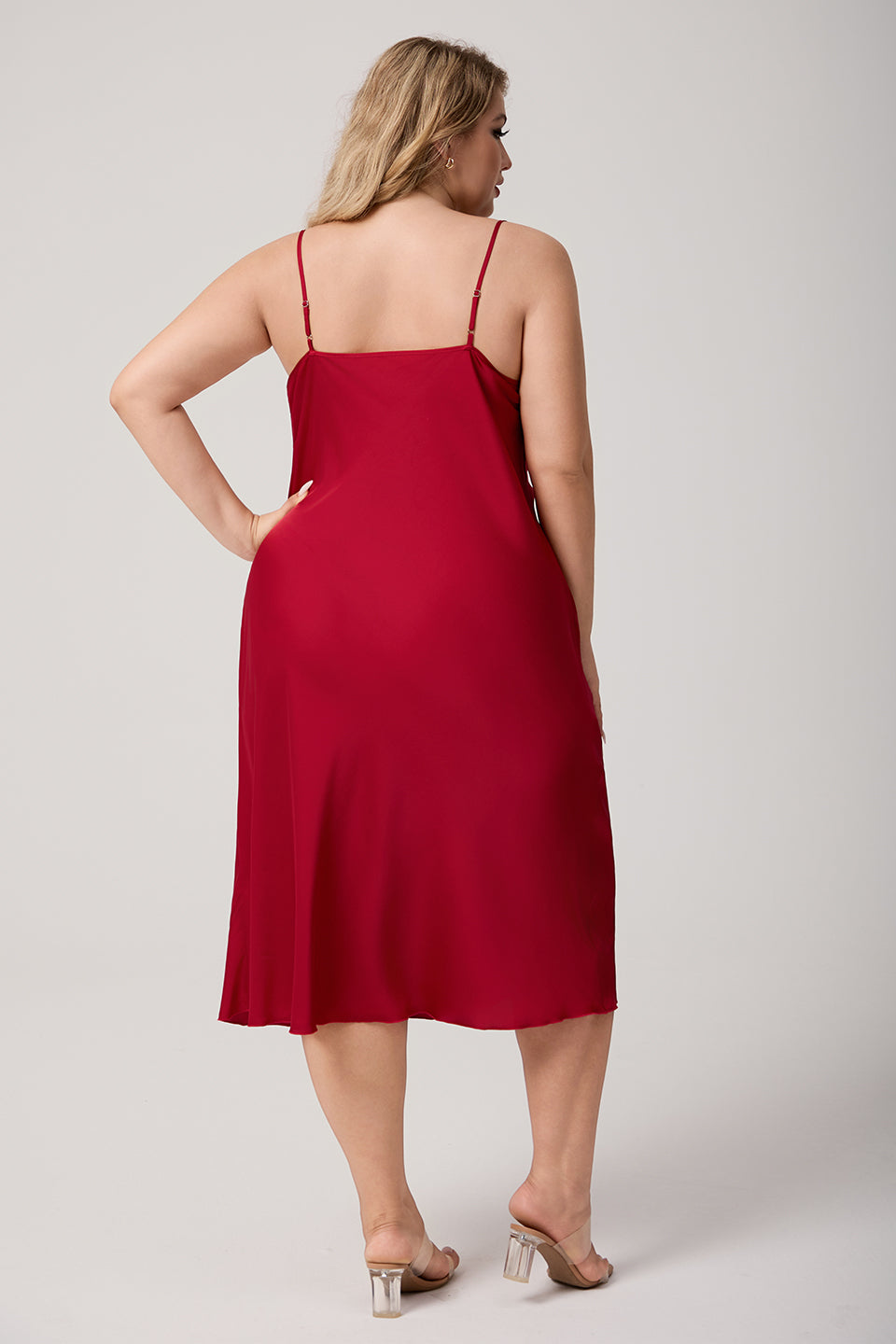 Curveins Plus Size Satin Cowl Neck Spaghetti Strap Loose Fit Sleep Dress