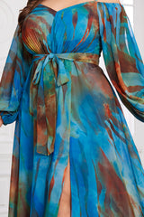 Curveins Plus Size Spaghetti Strap Off Shoulder Puff Sleeve Elegant Maxi Dress