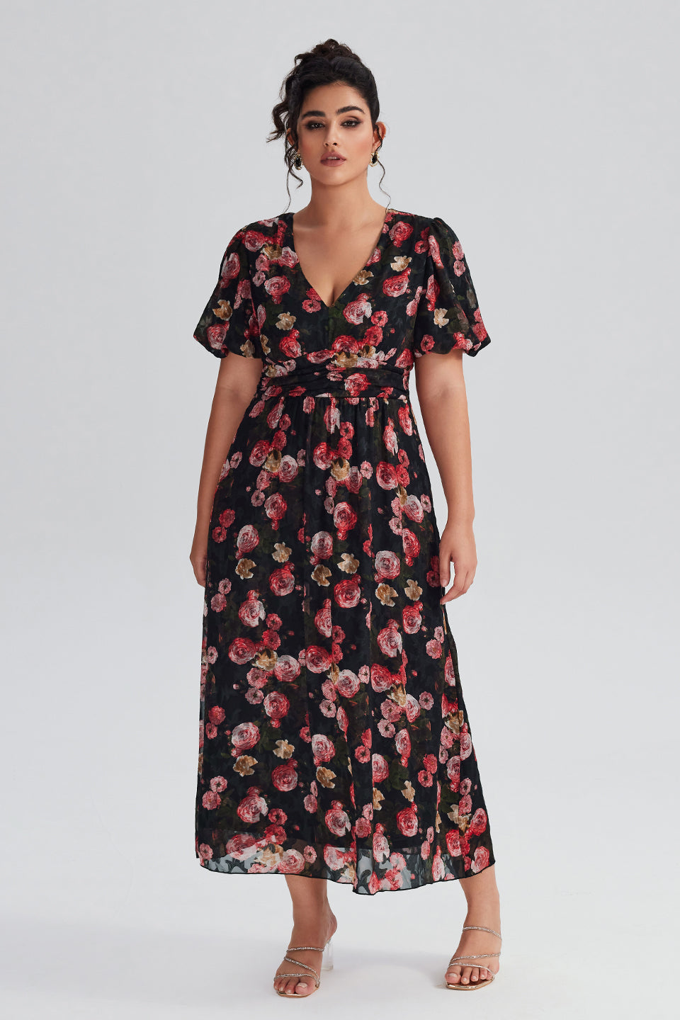 Curveins Plus Size Random Floral Printed Maxi Dress