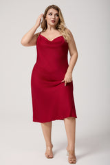 Curveins Plus Size Satin Cowl Neck Spaghetti Strap Loose Fit Sleep Dress