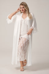 Curveins Plus Size Long Satin Chiffon Feather Sleeve Relaxed Fit Robe Sleepwear