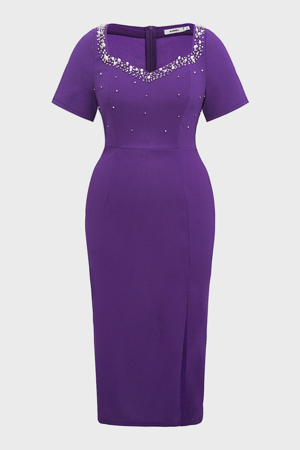 Curveins Elegant Plus Size V-Neck Side Slit Bodycon Maxi Dress